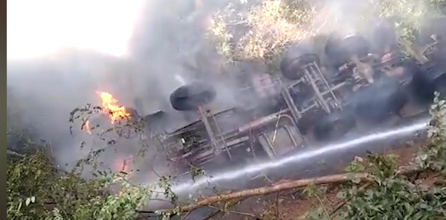 A lorry loaded with cement from outside the state caught fire
