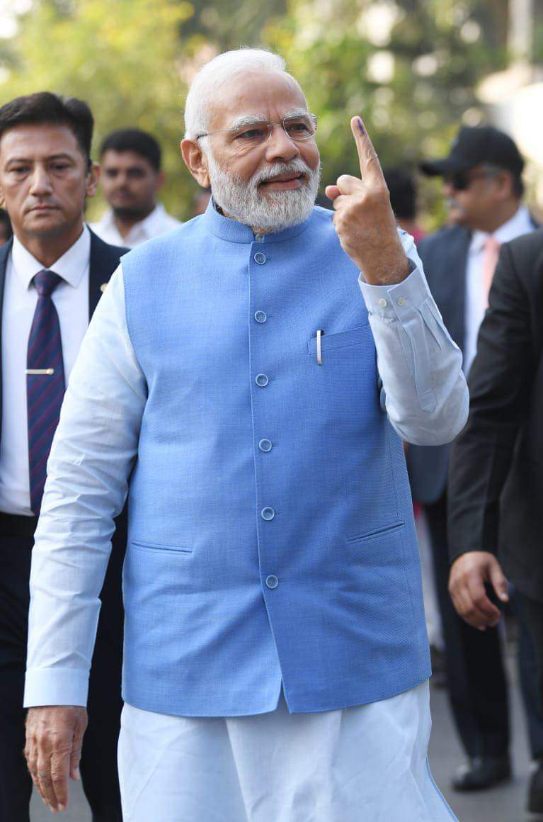 Prime Minister Narendra Modi exercised his democratic right by casting his vote in Ahmedabad on Monday.
