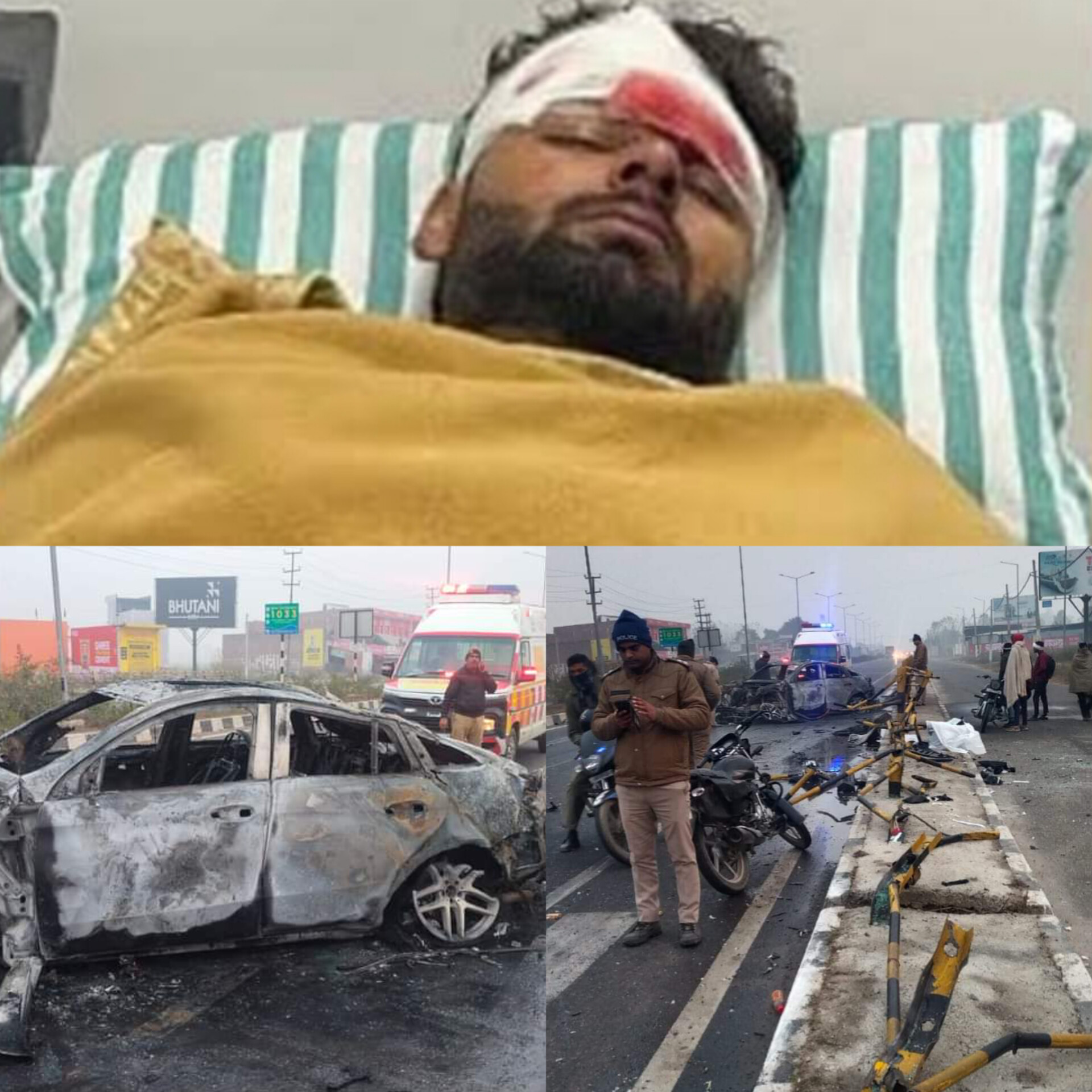 🧧🚨BIG BREAKING 🚨 🧧 Rishabh Pant’s car in the face of a terrible accident, cricketer in hospital with serious head injuries Cricketer Rishabh Pant in the face of a terrible road accident. Panth’s car met with an accident on his way back to Delhi from Roorkee in Uttarakhand. According to local sources, the cricketer’s BMW hit the divider. The car practically twists and turns.