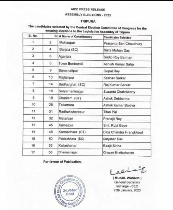 🚨🧧The list of candidates of the Congress in 17 constituency has been announced