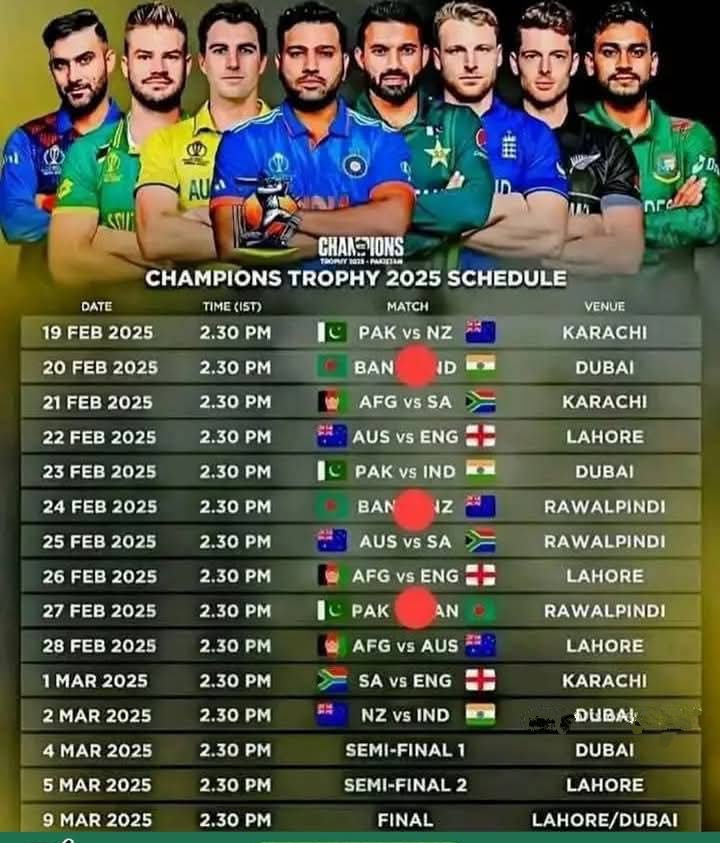 Champions Trophy schedule